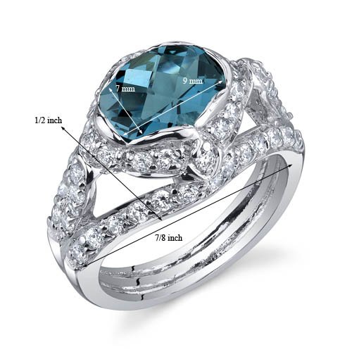 PEORA Statuesque 2.00 Carats London Blue Topaz Ring in Sterling Silver Size 5