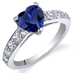 peora created blue sapphire heart promise ring for women 925 sterling silver, 1.75 carats heart shape 7mm, comfort fit, size 9