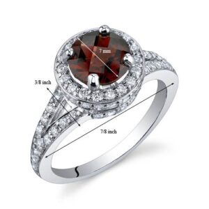 PEORA Garnet Ring for Women 925 Sterling Silver, Vintage Halo Design, Natural Gemstone, 1.50 Carats Round Shape, Comfort Fit, Size 5