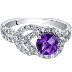 PEORA Amethyst Ring in Sterling Silver, Infinity Knot Design, Round Shape, 6mm, 1.00 Carat, Comfort Fit, Size 6