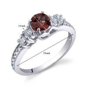 PEORA Garnet Solstice Ring for Women 925 Sterling Silver, Natural Gemstone Birthstone, 0.50 Carat Round Shape, Comfort Fit, Size 7