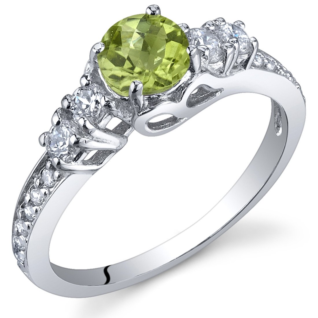 PEORA Peridot Solstice Ring for Women 925 Sterling Silver, Natural Gemstone Birthstone, 0.50 Carat Round Shape, Comfort Fit, Size 9