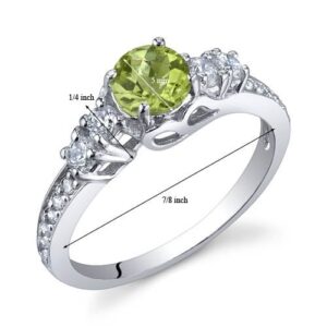 PEORA Peridot Solstice Ring for Women 925 Sterling Silver, Natural Gemstone Birthstone, 0.50 Carat Round Shape, Comfort Fit, Size 9