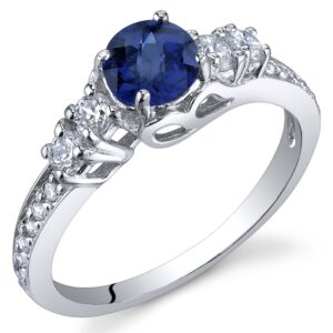 peora created blue sapphire women ring 925 sterling silver, enchanting solstice design, 0.75 carat round 5mm size 6