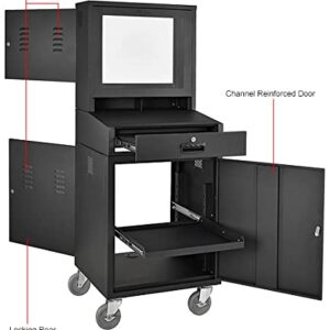 Global Industrial Mobile Security LCD Computer Cabinet Enclosure, Black, 24-1/2"W x 22-1/2"D x 62-3/4"H