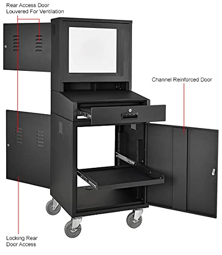 Global Industrial Mobile Security LCD Computer Cabinet Enclosure, Black, 24-1/2"W x 22-1/2"D x 62-3/4"H