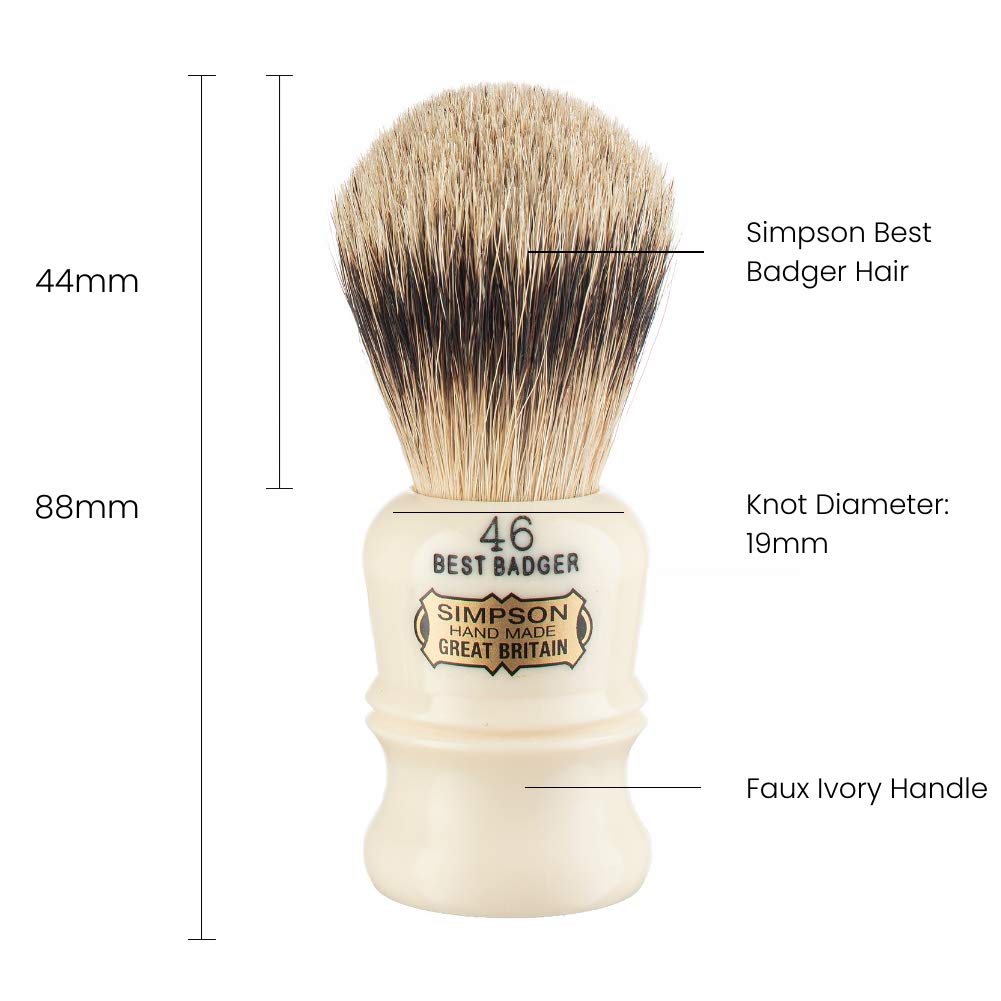 Berkeley 46 Badger Brush- Simpson Shaving Brushes - Faux Ivory Handle (Berkeley 46 Best)