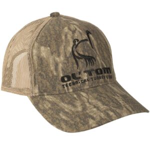 drake waterfowl camo mesh back ol' tom logo cap - breathable adjustable lightly structured six-panel low-profile baseball cap, mossy oak bottomland