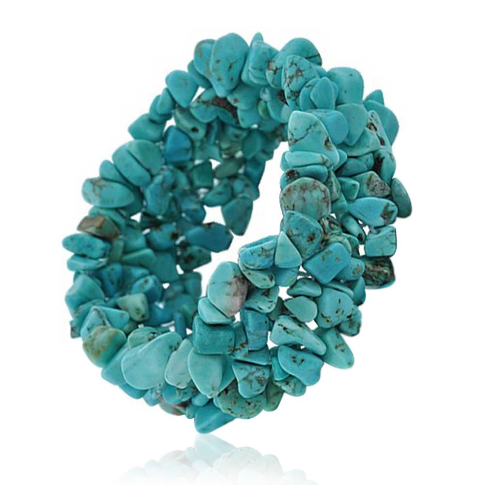 Bling Jewelry Blue Stabilized Turquoise Chip Stone Wide Chunky Cluster Multi Strand Stretch Bracelet For Women