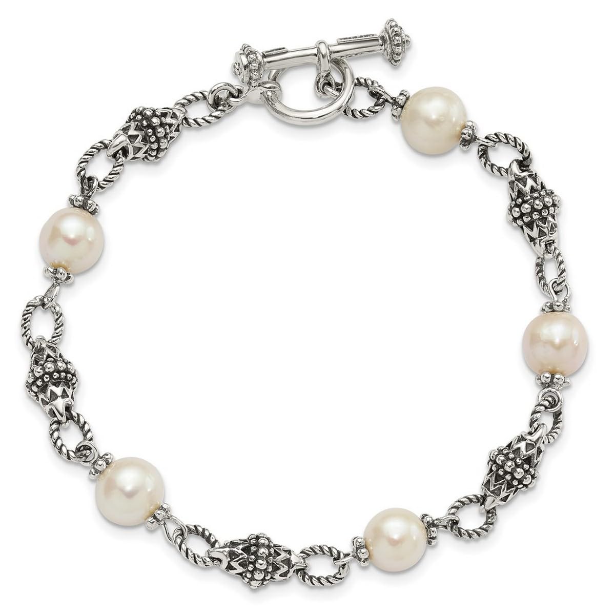 925 Sterling Silver Polished Toggle Closure 8 8.5mm Freshwater Cultured Pearl 8inch Bracelet Jewelry for Women