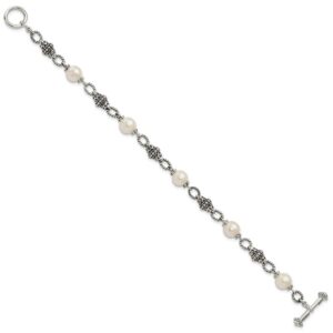 925 Sterling Silver Polished Toggle Closure 8 8.5mm Freshwater Cultured Pearl 8inch Bracelet Jewelry for Women