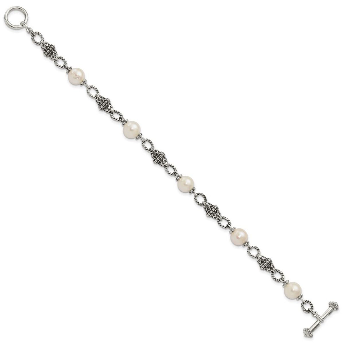 925 Sterling Silver Polished Toggle Closure 8 8.5mm Freshwater Cultured Pearl 8inch Bracelet Jewelry for Women