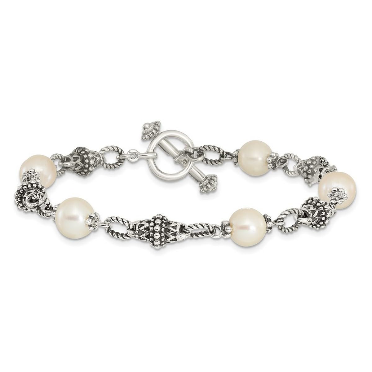 925 Sterling Silver Polished Toggle Closure 8 8.5mm Freshwater Cultured Pearl 8inch Bracelet Jewelry for Women