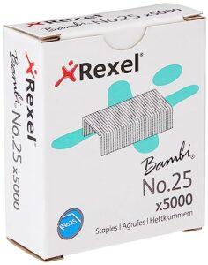 rexel no.25 small staples, for stapling up to 10 sheets, use with mini staplers, box of 5000, 5025