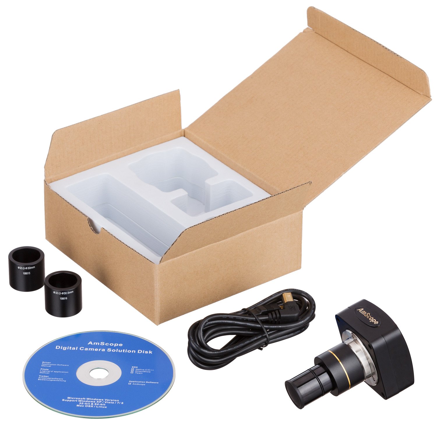 AmScope MU130 1.3MP USB2 Microscope Digital Camera + Editing & Measuring Software, Compatible with Windows XP/Vista/7/8 and Mac OS 10.6 & Up