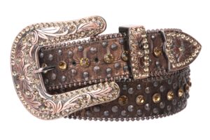 western cowgirl faux alligator rhinestone studded leather belt, brown | 34"