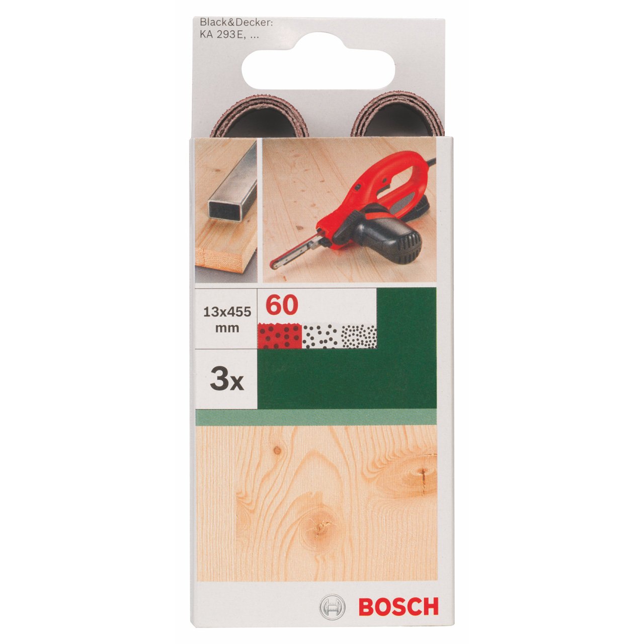 Bosch Sanding Belts for Black and Decker Powerfile (13mm width / 60 Grit / 3 Pieces/Wood/Part Number 2609256238)