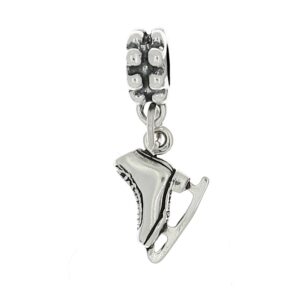 LGU Sterling Silver Oxidized Figure Skater Ice Skate Dangle Bead Charm