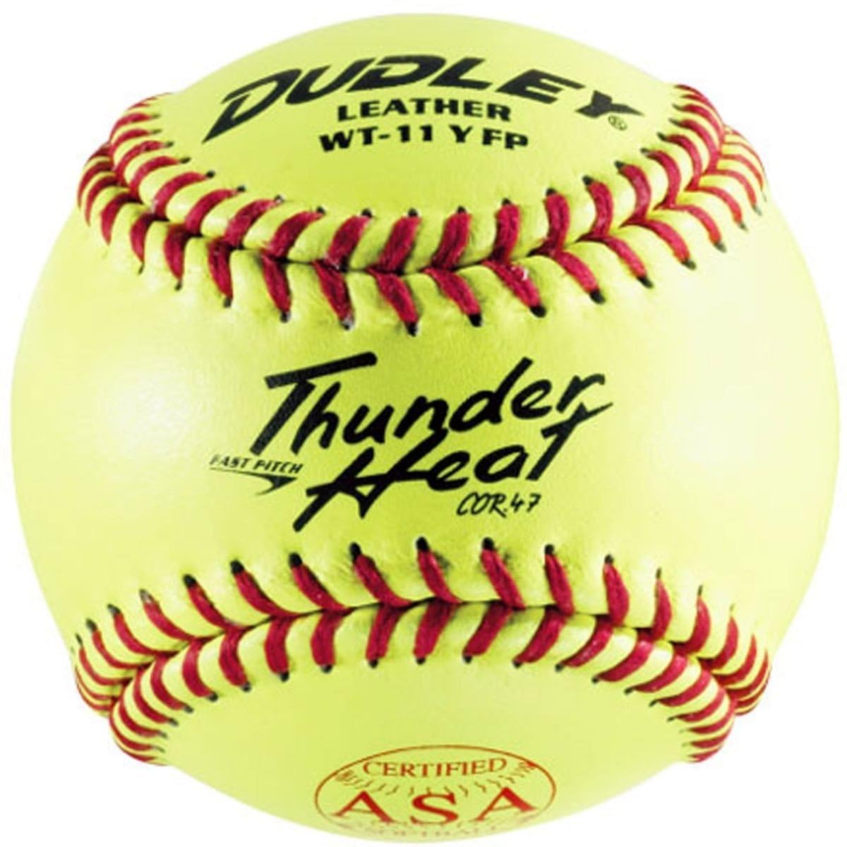 Dudley ASA Thunder Heat Leather 11-Inch Yellow Fast Pitch Softball, .47/375-Pounds, Red Stitch - pack of 12