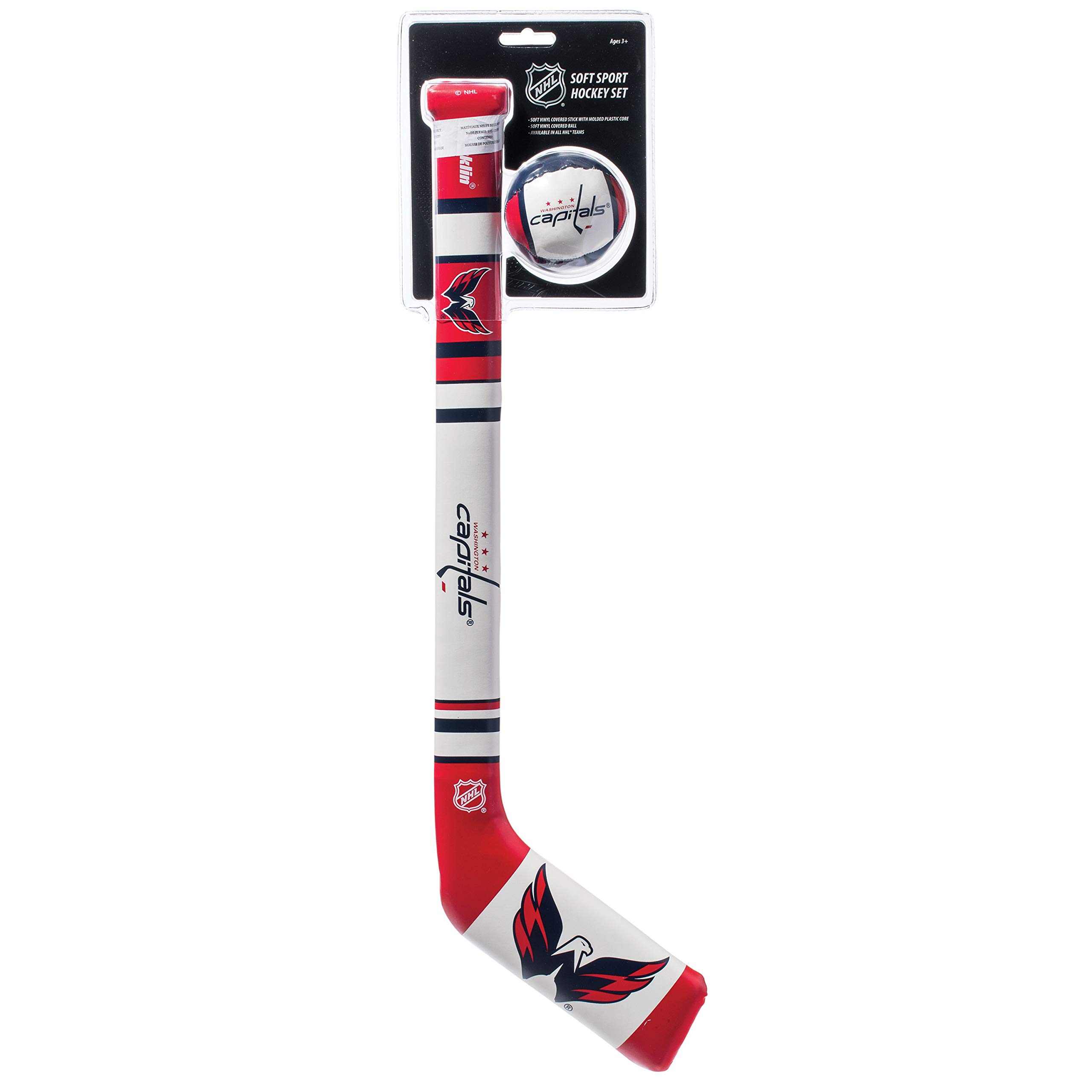 Franklin Sports Washington Capitals NHL Mini Soft Hockey Stick Set - NHL Team Soft Foam Mini Hockey Stick and Ball Set - Great Toy for Kids