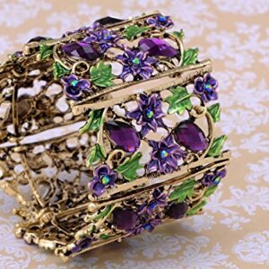 Alilang Antique Hollow Vintage Floral Topaz Crystal Rhinestone Flower Garden Bracelet Bangle Cuff, Purple Amethyst Flowers