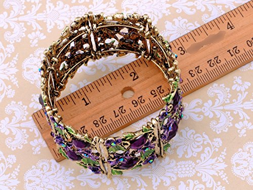 Alilang Antique Hollow Vintage Floral Topaz Crystal Rhinestone Flower Garden Bracelet Bangle Cuff, Purple Amethyst Flowers