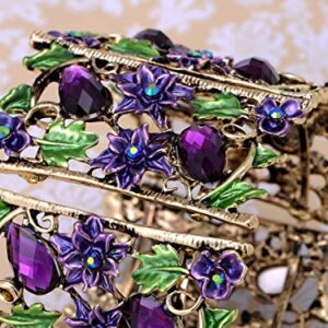 Alilang Antique Hollow Vintage Floral Topaz Crystal Rhinestone Flower Garden Bracelet Bangle Cuff, Purple Amethyst Flowers