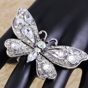 Alilang Czech Clear Crystal Rhinestone Butterfly Birthstone Bridal Wedding Gift Adjustable Ring