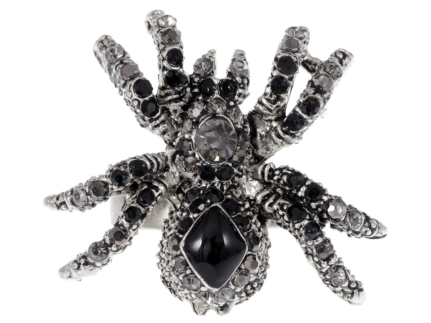 Alilang Women's Gunmetal Black Crystal Rheinstone Tarantula Spider Halloween Costume Adjustable Ring