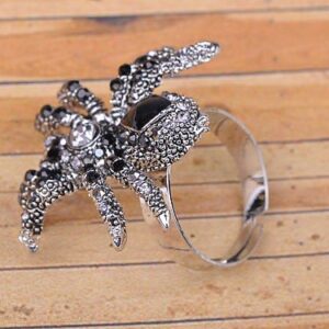 Alilang Women's Gunmetal Black Crystal Rheinstone Tarantula Spider Halloween Costume Adjustable Ring