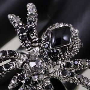 Alilang Women's Gunmetal Black Crystal Rheinstone Tarantula Spider Halloween Costume Adjustable Ring