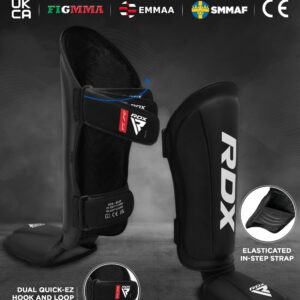 RDX Shin Guards Kickboxing Muay Thai, SATRA SMMAF Approved, Premium Maya Hide Leather, Leg Instep Protection Pads, MMA Martial Arts Kicking Sparring Training Gear, BJJ Karate Boxing Taekwondo, Black