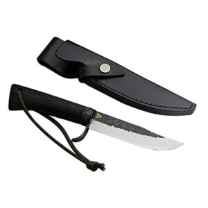 Japanese outdoor Knife 120mm(Aogami Steel) wood handle, with Genuine Leather Case