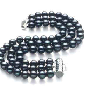 Medina Black 6-7mm Tripple Strand AA Quality Freshwater Cultured Pearl Bracelet for Women-7.5 in length