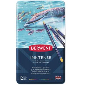 derwent inktense pencil set, assorted color, 12-tin