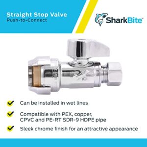 SharkBite 1/2 x 3/8 Inch Compression Straight Stop Valve, Quarter Turn, Push to Connect Brass Plumbing Fitting, PEX Pipe, Copper, CPVC, PE-RT, HDPE, 23037-0000LF