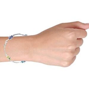 Delicate Dainty Turkish Amulet Talisman Protection Good Luck Five Multi Color Yellow Red Blue Hamsa Fatima Hand and Evil Eye Charm Bracelet For Teen For Women .925 Sterling Silver