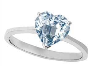 tommaso design genuine aquamarine heart shape 8mm solitaire engagement ring 14 kt white gold size 5