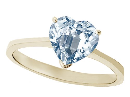 Tommaso Design Genuine Aquamarine Heart Shape 8mm Solitaire Engagement Ring 14 kt White Gold Size 5