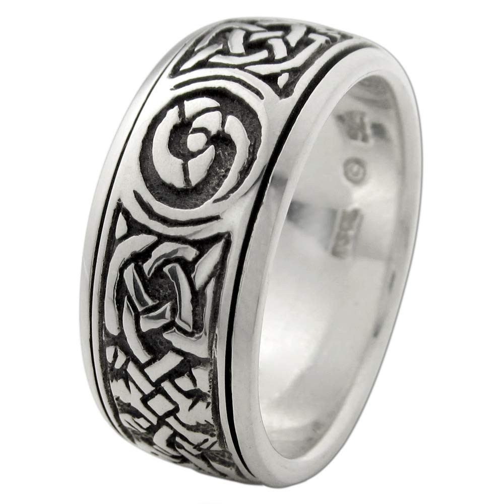 Moonlight Mysteries Silver Celtic Knot Pentacle Spinner Worry Ring for men or women (sz 4-15) sz 10