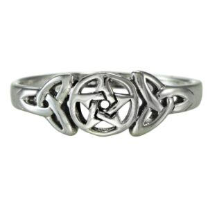 moonlight mysteries sterling silver celtic knot pentacle triquetra pagan wiccan goddess ring (sz 4-15) sz 14