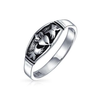 BFF Celtic Irish Friendship Couples Promise Claddagh Wedding Band Ring For Men For Women Oxidized .925 Sterling Silver