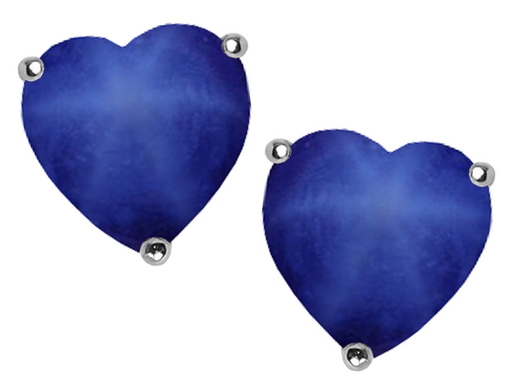 Star K 7mm Heart Shape Created Star Sapphire Earrings Studs Sterling Silver