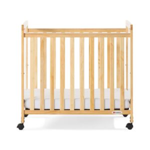 Foundations SafetyCraft Clearview Compact Daycare Crib, Durable Wood Construction, Non-Marking Casters (2 Locking), Includes 3” InfaPure Foam Mattress (Natural)