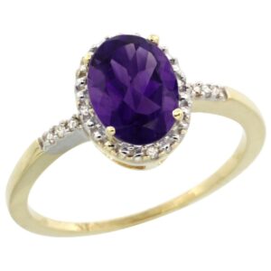 silver city jewelry 10k yellow gold diamond natural amethyst ring oval 8x6mm, size 7