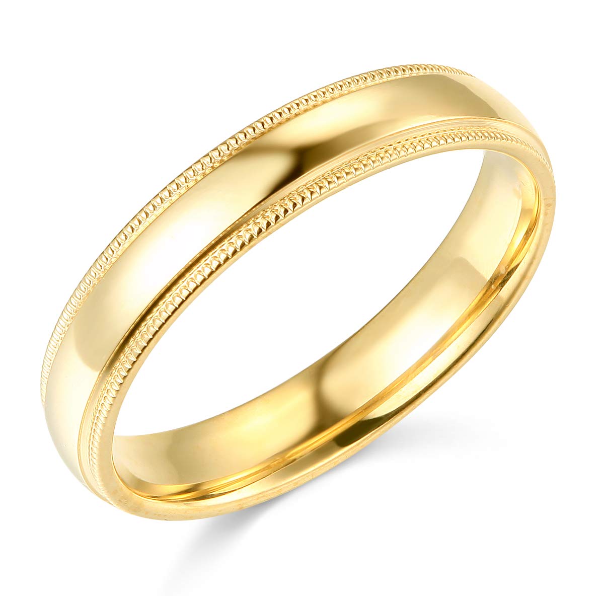 14k Yellow Gold 4mm Plain Milgrain Wedding Band - Size 10