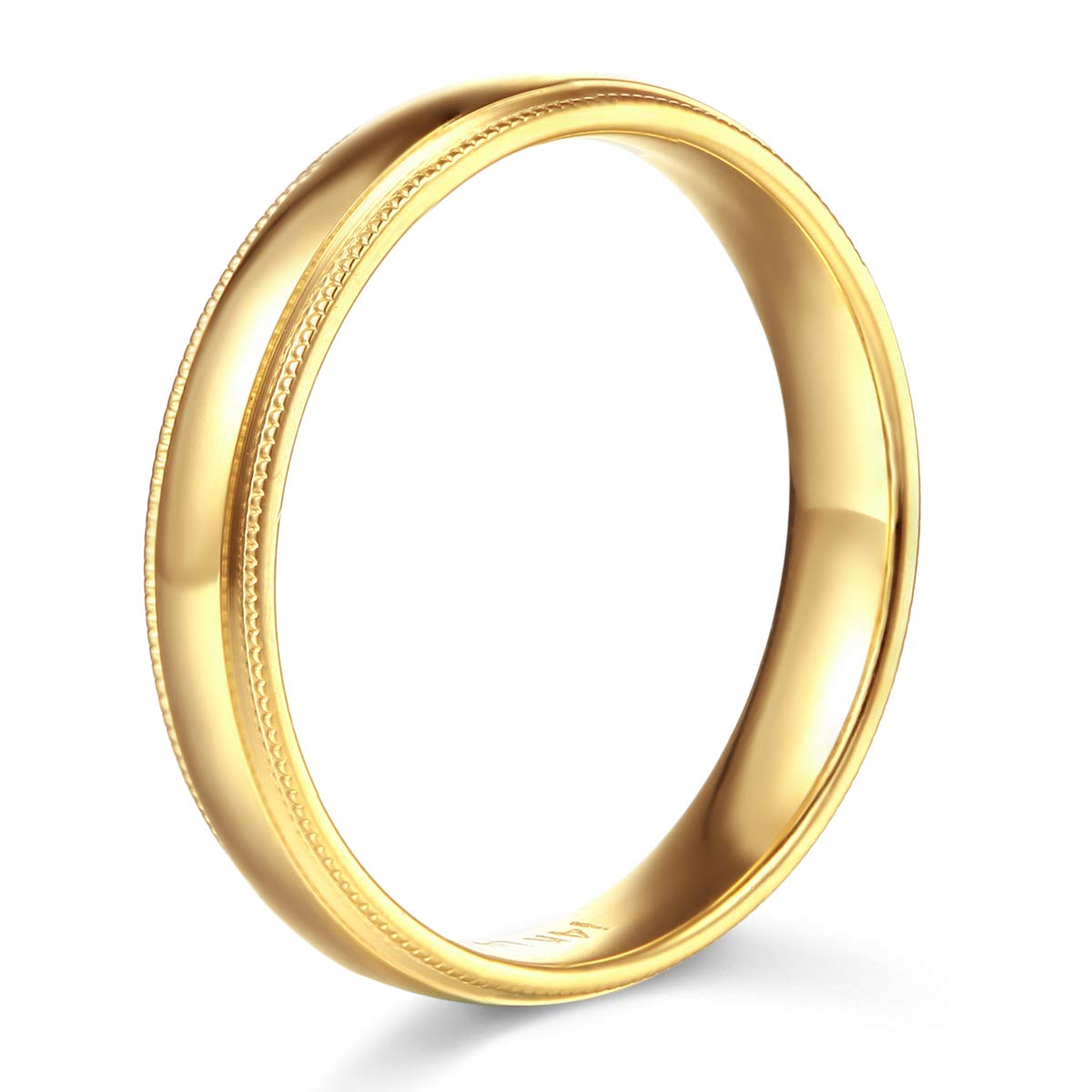 14k Yellow Gold 4mm Plain Milgrain Wedding Band - Size 10