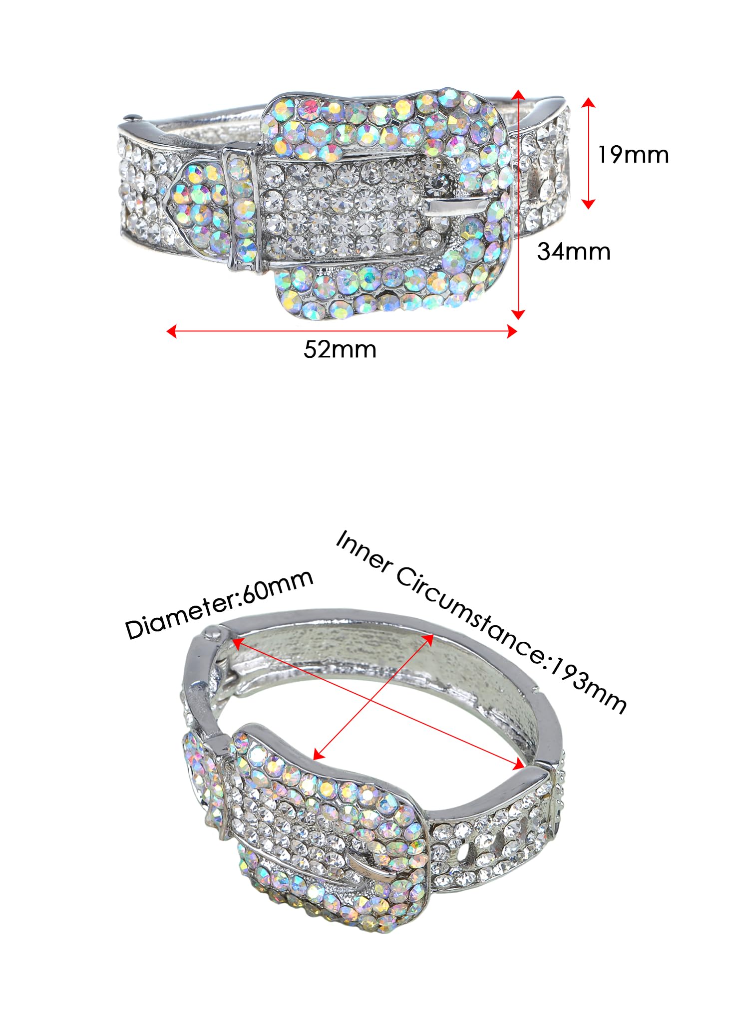 Alilang Silvery Tone Iridescent Clear Crystal Colored Rhinestones Belt Buckle Cuff Bracelet