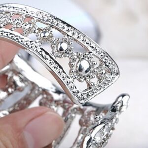 Alilang Silvery Tone Clear Crystal Colored Rhinestones Crown Tiara Princess Cuff Bracelet