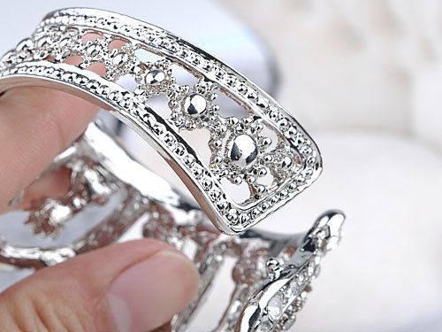 Alilang Silvery Tone Clear Crystal Colored Rhinestones Crown Tiara Princess Cuff Bracelet